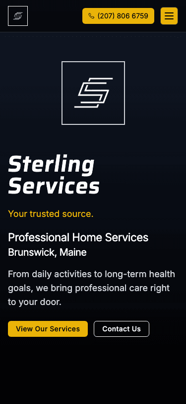 Sterling Services mobile homepage view