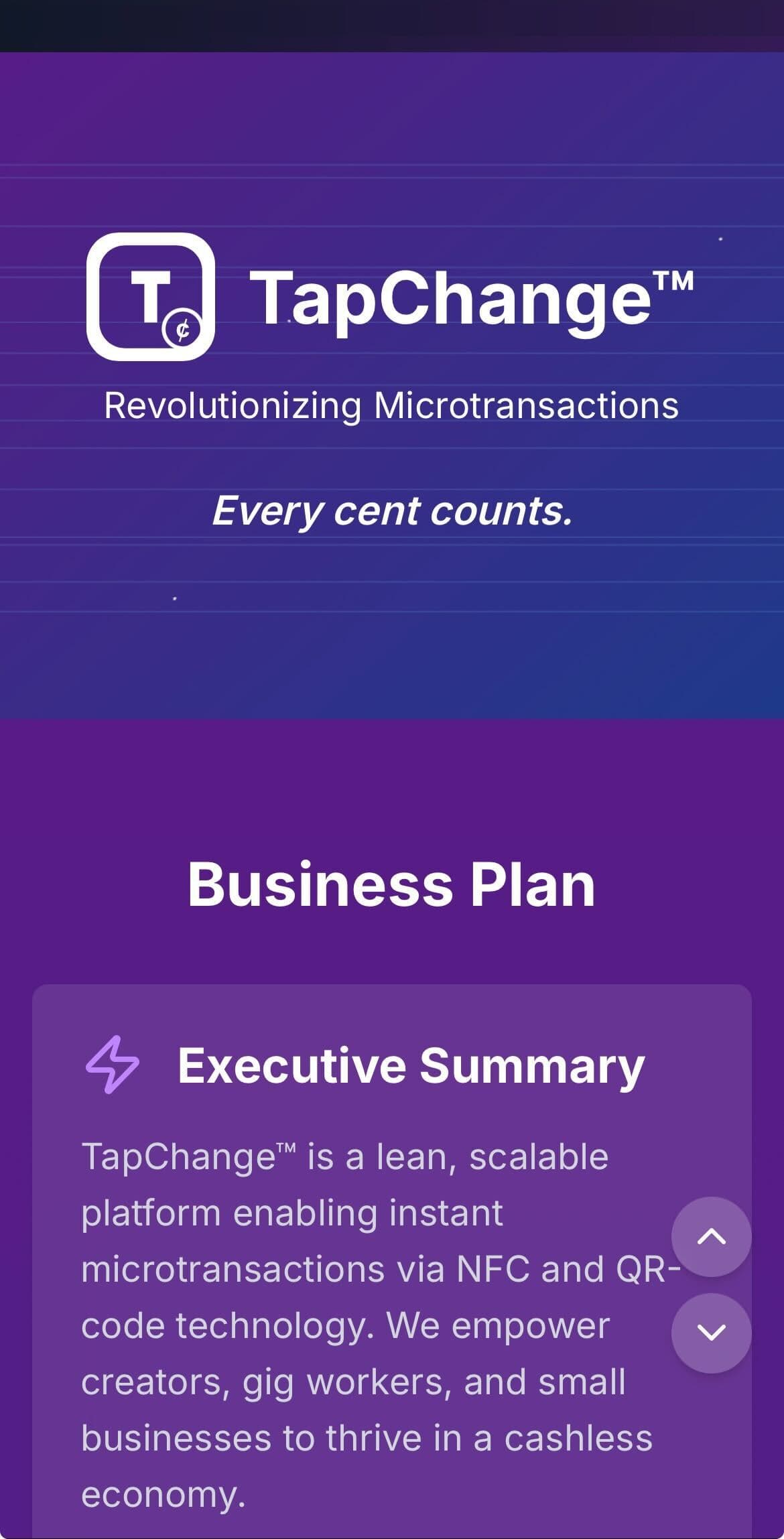 TapChange mobile homepage view